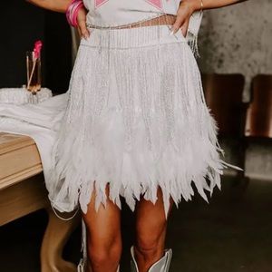 White Feather Fringe Skirt!!